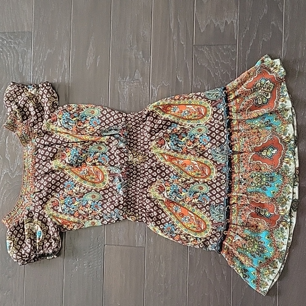XOXO Orange and Green Off-Shoulder Midi Sundress